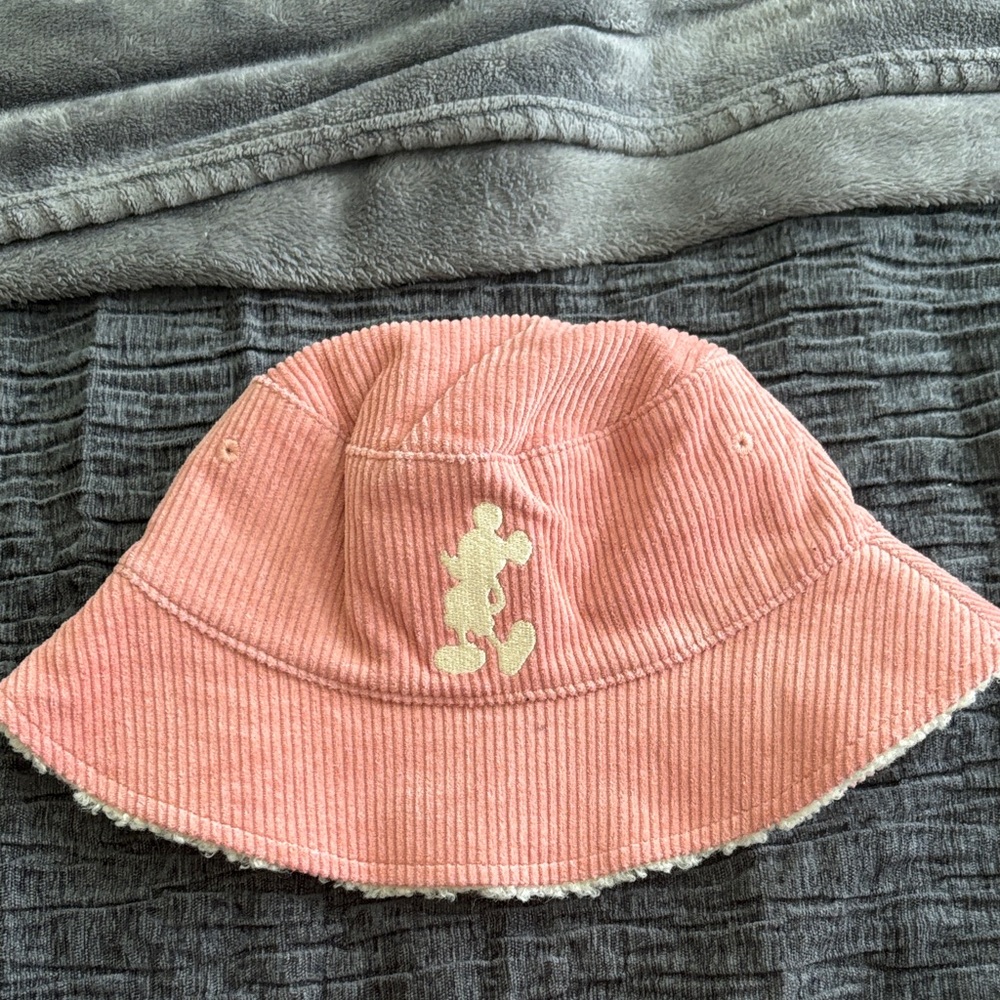 Disney Pink Corduroy Bucket Hat with Mickey Patch and Fleece Lined